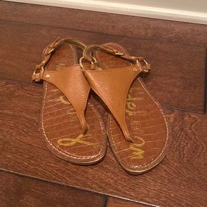 Sam Edelman Women's Greta T-Strap Flat Sling Back Brown Thong Sandal